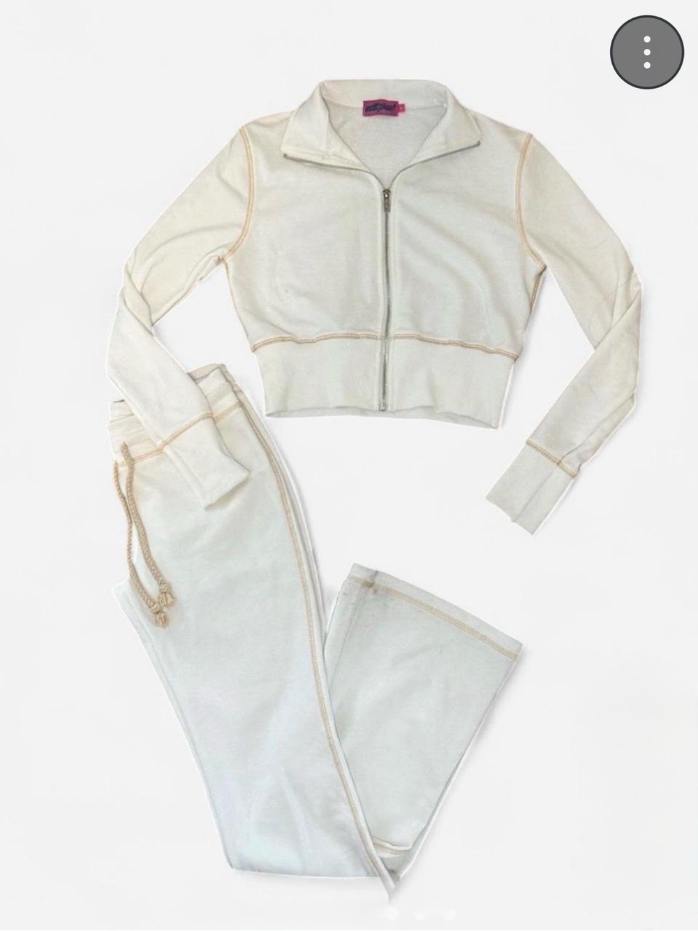 Edikted Cream Track Pants & Cropped Zip Jacket with Beige Stitching